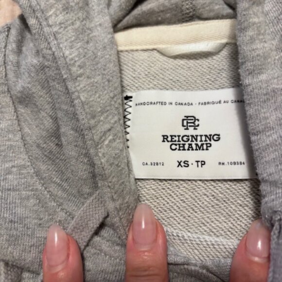 Reigning Champ Lightweight Terry Cut-off Hoodie Heather Grey Size XS - Picture 3 of 4